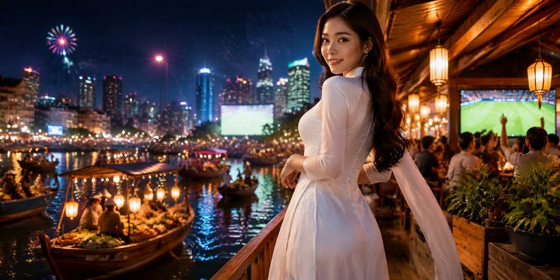 Người phụ nữ mặc áo dài tại Đà Lạt sử dụng điện thoại xem kèo thể thao và đặt cược trực tuyến