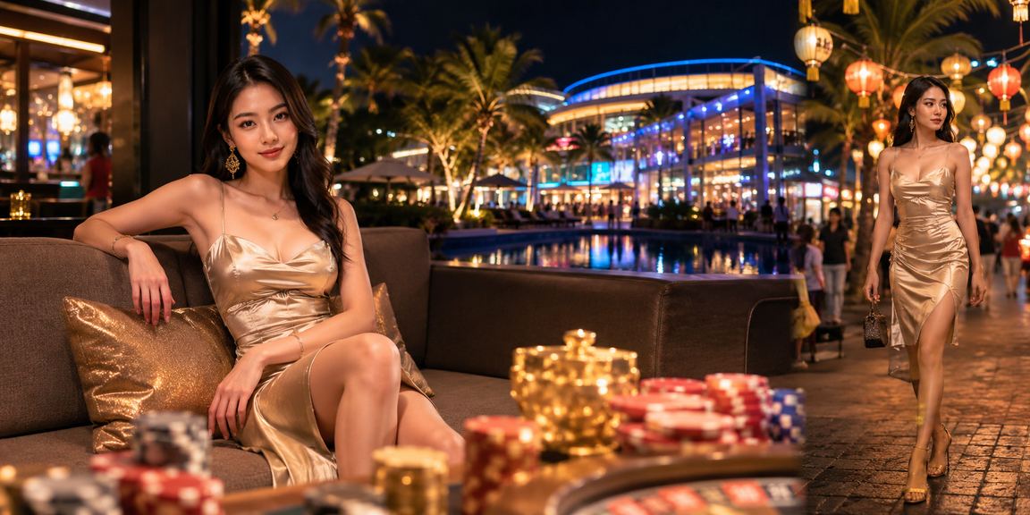 Người dùng tại chợ đêm Phú Quốc sử dụng điện thoại chơi game casino và đặt cược trực tuyến ban đêm